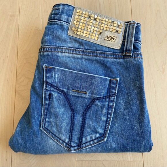 Miss 60’s jeans Style Shock ripped destroyed denim low rise slim straight 27 - Picture 4 of 14